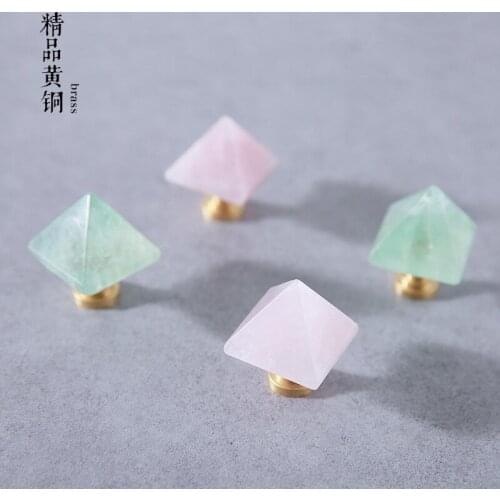 Nordic Luxury Transparent Natural Stone + Brass Knob Wardrobe Drawer Cupboard Cabinet Door Pull Decor Furniture Handles Hardware