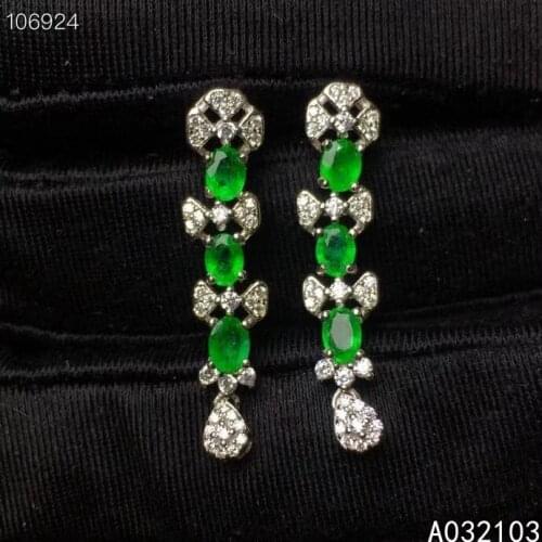 KJJEAXCMY 925 sterling silver inlaid natural emerald Womens luxurious and elegant Chinese style gem Earrings support detection