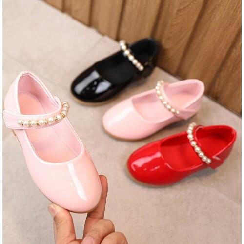 Princess shoes Kids Leather Shoes for Girls Casual Children flat Heel Girls Shoesdance party shoe with Pearl SP092