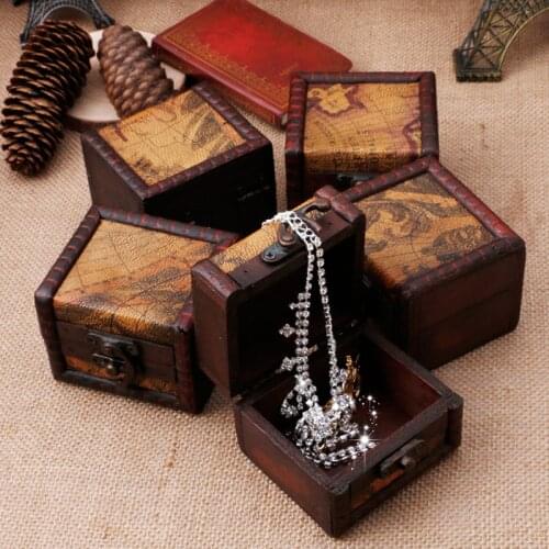 Vintage Wooden Map Storage Box Case Jewellery Cufflinks Chest Small Gift New