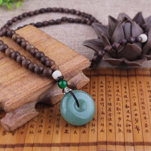 WEIYU Aventurine Quartz Necklace Ethnic Natural Stone Pendant Necklace Nepal Jewelry Handmade Sandalwoods Long Vintage Necklace