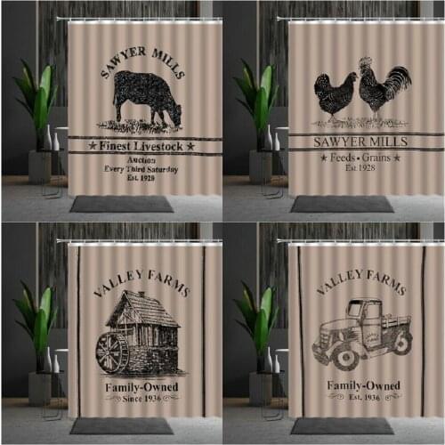 Farmhouse Shower Curtain Western Vintage Farm Animal Cow Pattern Waterproof Multi-Size Bathroom Decor With Hooks