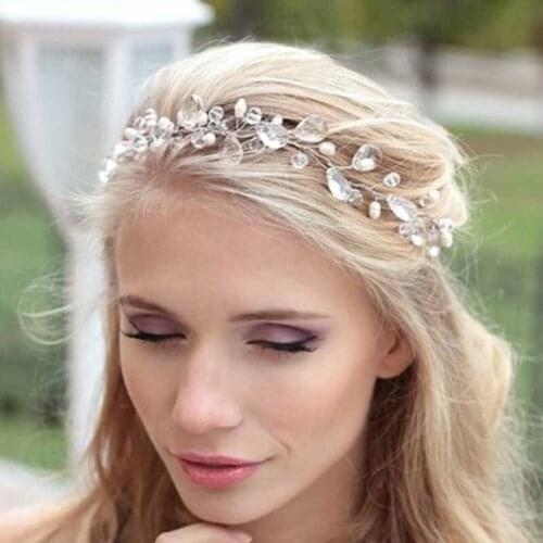 Women Elegant Princess Tiny Crystal Acrylic Rhinestone Beads Venetian Pearl Crown Bride Floral Hairband Head Ornaments Wedding