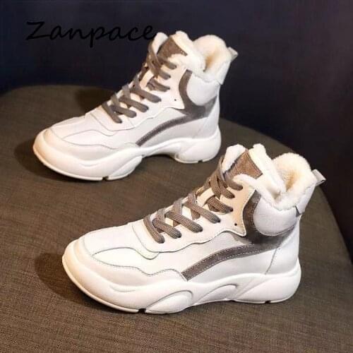 ZANPACE Winter Leather Snow Boots Women 2020 New Plus Velvet Thick Cotton Platform Shoes Waterproof and Ski Warm Women Boots