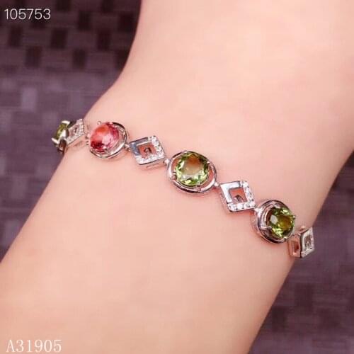 KJJEAXCMY boutique jewelry 925 sterling silver inlaid natural tourmaline gemstone female bracelet support detection