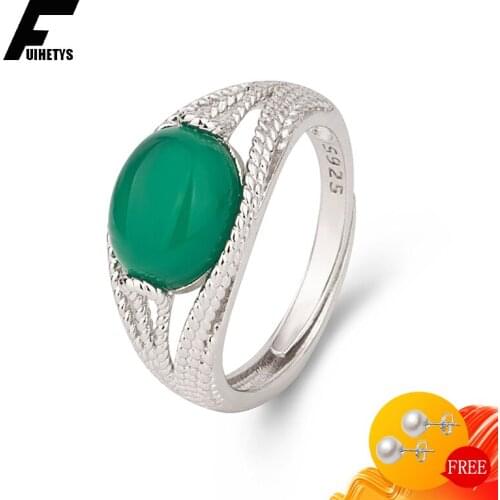 BaliJelry Retro Rings 925 Silver Jewelry Oval Shape Emerald Gemstone Open Ring for Women Wedding Engagement Accessory Wholesale