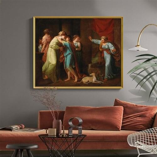 Famous Canvas Painting Angelica Kauffman The Return of Telemach by Poster And Print Wall Art Pictures for Living Room Home Decor