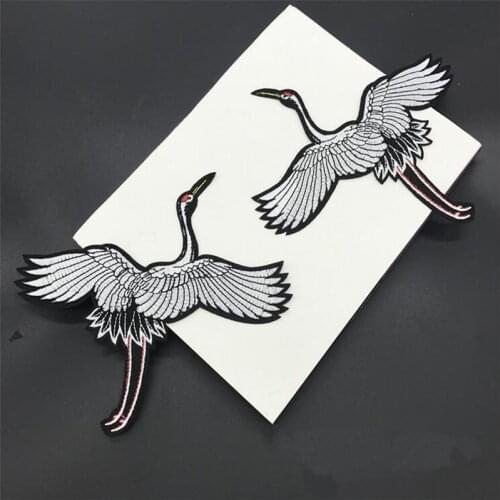 1pair red-crowned crane birds lace patch clothes stickers affixed embroidered applique small size patches diy accessorie 25X23cm