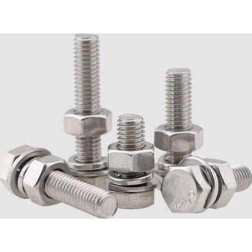 15sets M3-M5 304 stainless steel outer hexagon bolt nut flat washer spring washer set