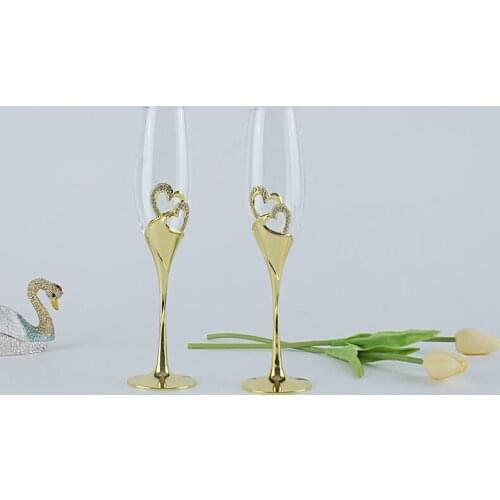 2PCS/Set Gold Wedding Champagne Toasting Glasss For Bird And Groom Party Dessert Glass Gift For Marriage Couple Cake Table Decor