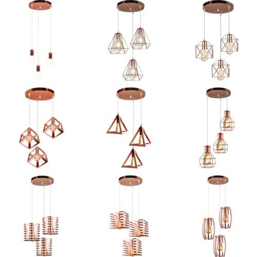 3 Heads Vintage Pendant Light Retro Industrial Metal Cage Ceiling Hanging Lighting Fixtures Modern Home Living Room Lamp Shade