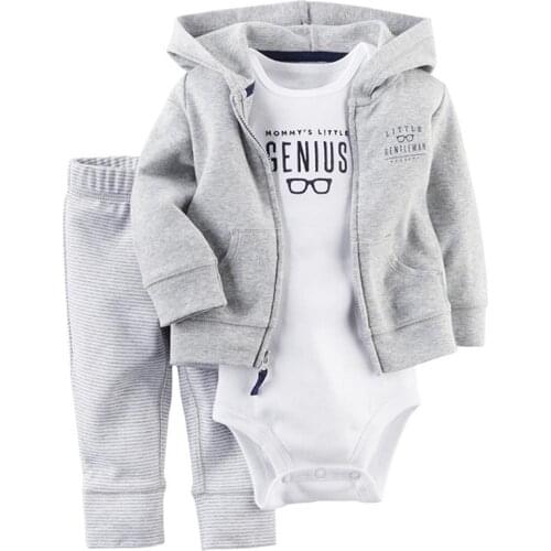 Hot Baby Spring Autumn Clothing Casual Baby Boys Sets Cotton Hooded Cardigan Trousers Body Pants 3pcs Set Newborn Baby Clothes
