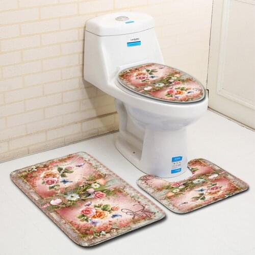 Toilet Seat Cover Water Absorption 3Pcs Set Carpets Modern Decoration Home Bathroom Anti-Slip Floor Mats Printing Pattern Rug