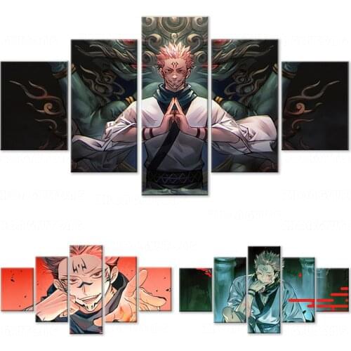 5pcs HD Anime Poster Wall Pictures Sukuna Jujutsu Kaisen Animation Art Canvas Paintings for Bedroom Wall Decor Frame