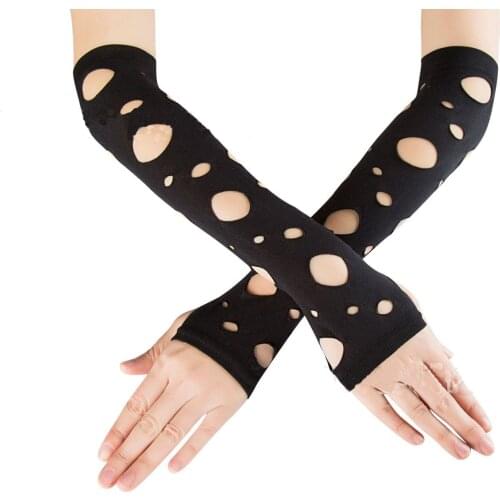 5pc/ lot Black nylong long punk Rag cosplay unisex Disco dance costume party fingerless Halloween gloves free shipping