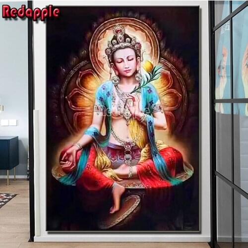 5D DIY Diamond Painting Buddha Cross Stitch Kits Full Square Round Diamond Embroidery Mosaic guanyin Picture of Rhinestone Decor