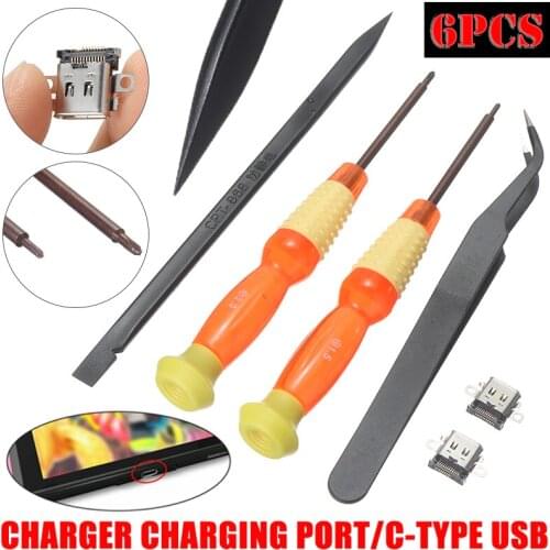 6pcs USB Type-C Charger Charging Port Jack Socket Tool Kit Game Controller Replacement Accessories For Nintend Switch Console