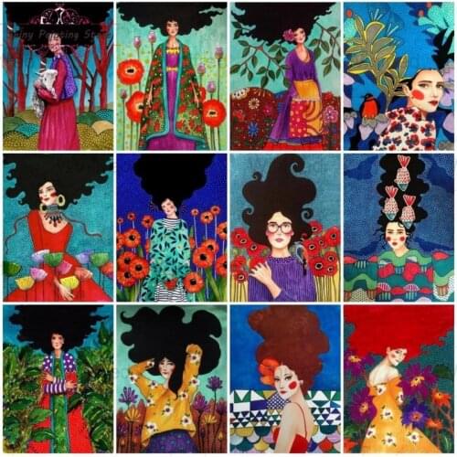 5D DIY Diamond Painting Cartoon Girl Full Drill Cross Stitch Mosaic Diamond Embroidery Long Hair Woman Illustration Home Decor