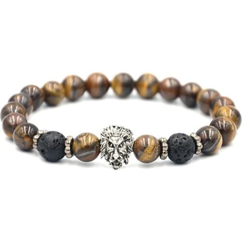 Junwei Natural Stone Alloy Lion Bracelet Mens Bracelet Punk Style Fitness Sports Gifts for Men
