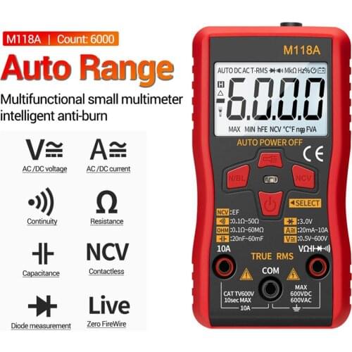 M118A Digital Multimeter Tester Auto Mmultimetro True Rms Tranistor Meter with NCV Data Hold 6000counts Flashlight Tool