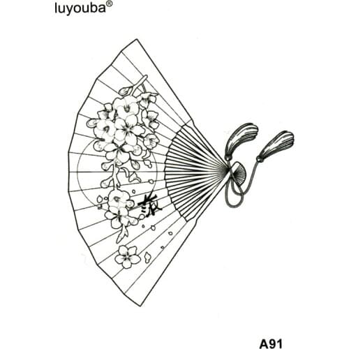 Plum Blossom Folding Fan Waterproof Temporary Tattoos Men Tatuajes Temporales Sleeve Tatoo Henna Tatuagem henna body Art Tattoo