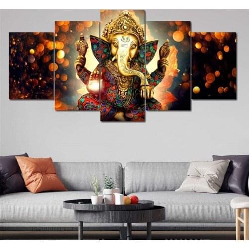 Indian Shiva Ganesha Canvas Painting Wall Art Luxury Golden Red Elephant Crown Printing Poster Nordic Living Room Decor Pictures