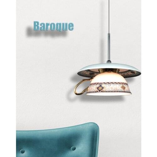Ceramics Cup Pendant Lights Modern Led Kitchen Hanging Lamp Dining Room Lights Bar Bedroom Bedside Light Baroque Home Art Decor