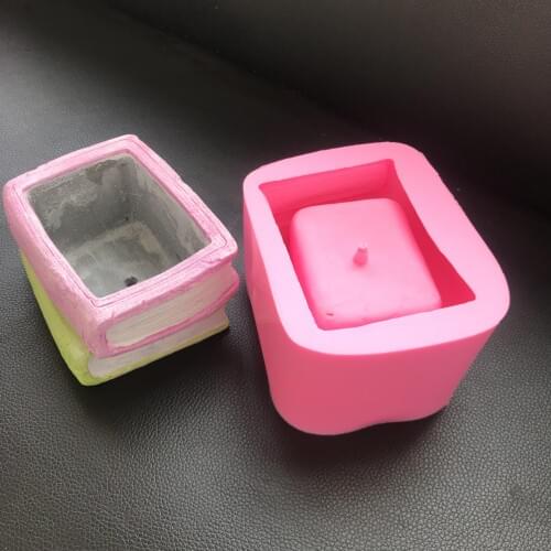 Book Epoxy Resin Molds for Cement Flower Pot Making Handmade 3D Book Planter Decorating Plaster Concrete Planter Silicone Mould