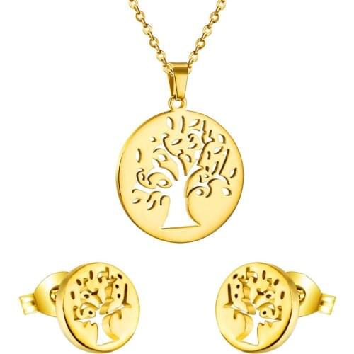 LUXUKISSKIDS Vintage Big Tree Gold Pendant Necklace With Earrings Women Dubai Indian Jewelry Set For Women Girls Jewelry Gift
