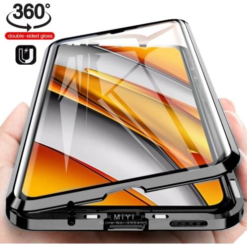 360° full cover adsorption magnetic flip cover for poco poko poxo little f3 f 3 pocof3 case metal bumper double-side glass coque