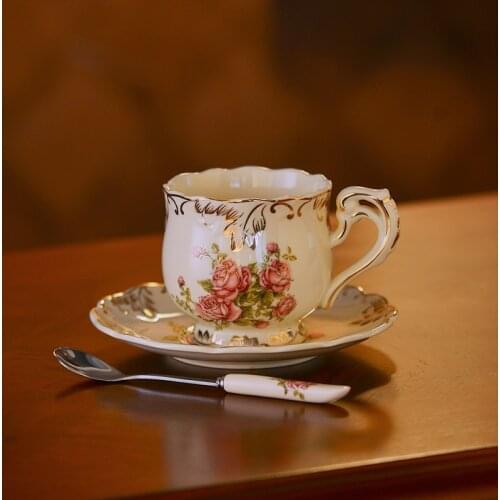Yolife Ivory Porcelain Tea Cup Saucer Spoon Set Elegant Light Luxury Espresso Coffee Cups Style Beatiful Gift 250ML