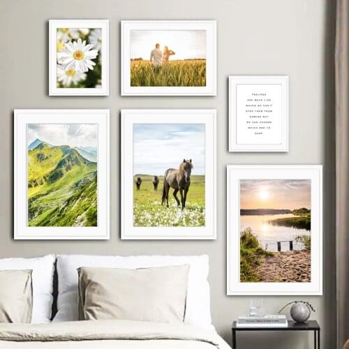 Nature Flower Mountain Lake Boat Grass Sun Wall Art Canvas Painting Nordic Posters And Prints Wall Picture For Living Room Decor