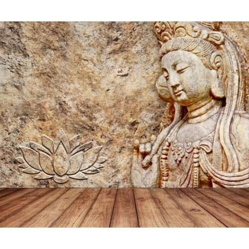 Bacal custom 3D wallpaper mural stone carving Buddha statue Guanyin Bodhisattva background wall for bedroom home decor huda