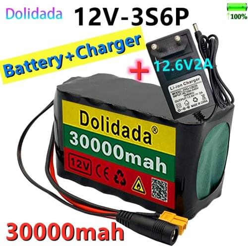 New pattern12V 30000mAh 3S6P 18650 lithium battery pack + 12.6V 2A charger, built-in high current BMS, used for sprayer