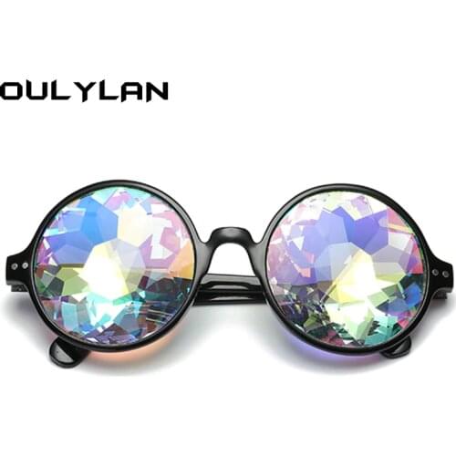 Oulylan Round Kaleidoscope Glasses Rave Festival Men Women Brand Designer Holographic Kaleidoscope Party Sunglasses Retro