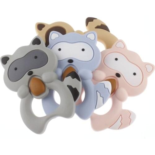 Fkisbox Bpa Free 12pc Raccoon Silicone Teether Necklace Pendant Baby Teething Chain Pacifier Food Grade Nursing Toy Accessory