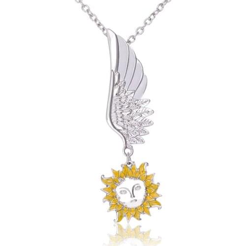 New Fashion Bijoux Femme white a Angel Wings With the Sun God Necklace Gargantilha for women joyas Alloy Drip Necklace T1611