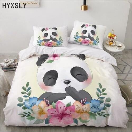 Panda Flowers Cute Printed 2/3pcs Bedding Set Duvet Cover For Adult Child Bedclothes And Pillowcases Comforter Covers Bed Sets