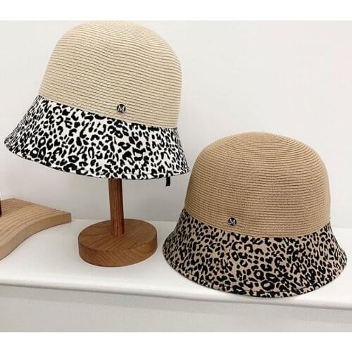 Womens Summer Hat Cotton Straw Leopard Pattern Sun Protection Female Bucket Hat Foldable Designer Bonnets Beach Hat Streetwear
