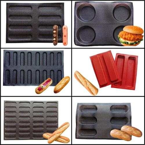 Meibum Various Bread Tray Eclair Baguette Hamburger Silicone Molds Bun Pastry Baking Tools Glass Fiber Form Non Stick Bakeware