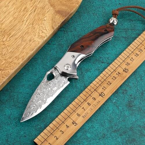 VG10 Damascus steel sand iron wood handle folding knife tactical camping knife outdoor survival hunting EDC battle portable