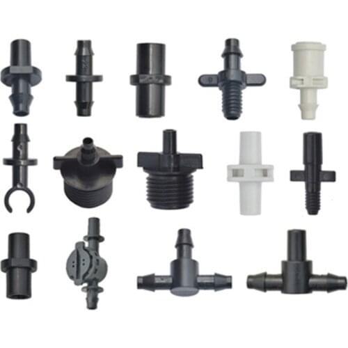 300PCS Threaded connector 4/7 mm barbed joint drip irrigation 4/7 hose misting fittings plastic hose barb 1/4"PVC fittings