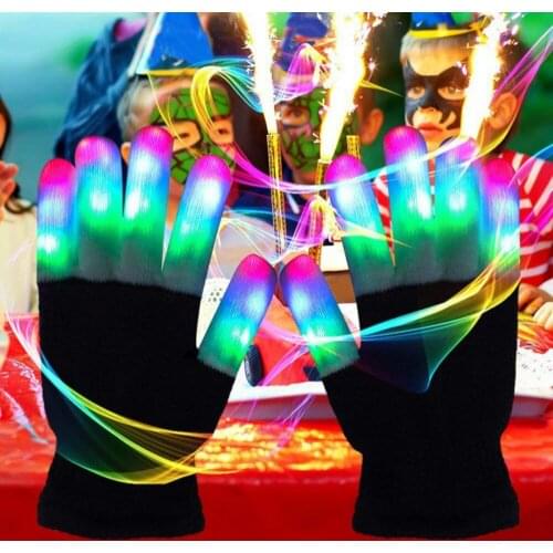 LED Flashing Glove Halloween Neon Guantes Glowing Christma Halloween Party Light Props Luminous Skull Gloves Light Up Finger Tip