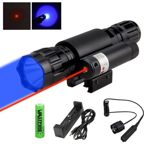 Tactical Laser Dot Sight & Hunting Flashlight Blue Rifle Gun Light+Green/Red Laser+Switch+Rail Barrel Mount+18650+CR2+Charger