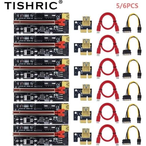TISHRIC 5/6PCS PCI-E Riser VER009C Plus SATA USB3.0 Graphics Extension 1X To 16X Extender CPU Miner Mining PCIE PCI Riser Card