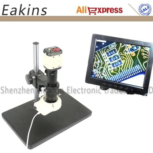 VGA USB Microscope Camera For Industry Lab AV TV USB Output Video Recorder+180X C-mount Lens+56 LED Ring Light+Big Stand+8" LCD