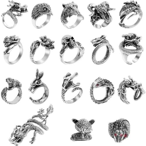 Domineering Fashion Men Alloy Animal Ring Punk Hip Hop Style Rings for Women Men Finger Rings Open Adjustable Ring Jewelry Gifts