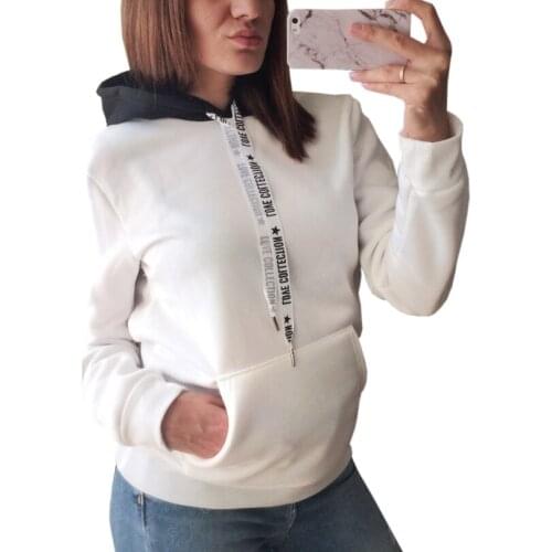 LANSHANQUE Casual Sportswear Women Tops 2018 Solid M-3XL Plus Size Sweatshirts Harajuku Fall Kpop Sweet Hooded White Hoodies
