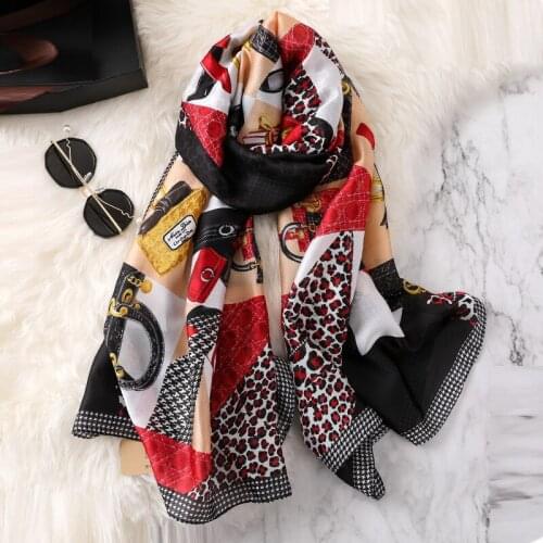 Women Silk Scarf Spring and Autumn Silk Sunscreen Gauze Fashionable Leather Buckle Perfume Pattern With Summer Shawl Hijab