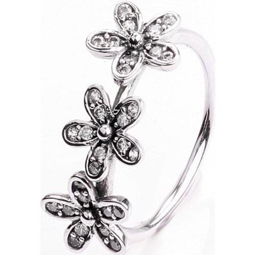Original Dazzling Daisy Flower Rings With Crystal For Women 925 Sterling Silver Ring Wedding Party Gift Fine Pandora Jewelry